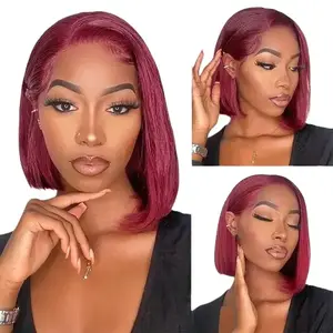 West Kiss 99J Burgundy Glueless Wig Straight 5x5 Closure Short Bob Wig Human Hair Ready To Go Wig For Women