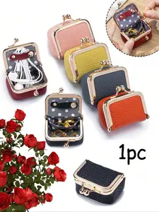 Royal Bag Genuine Leather Mini Coin Wallet, Plain Kiss Lock Change Purse, Casual Style Small Storage Bag, Spring Declaration 1894