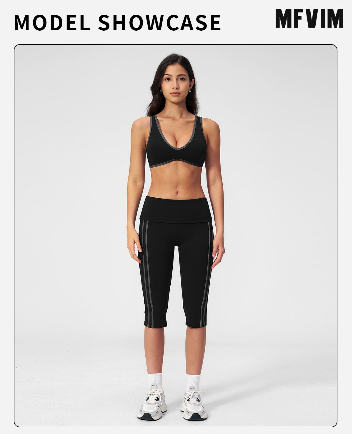 MFVIM Women's 2-Piece Matching Striped Workout Set - Color-Block Sports Bra & High-Waisted Shorts, Women's Gym Wear Ideal for Running & Outdoor Activities, Workout Sets For Women,back to school,back to school haul