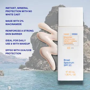KORRES Yoghurt Mineral Milk Fluid Sunscreen, Lightweight Face Sunscreen for Daily Hydration, Mineral UV Protection, Sensitive Skin Friendly SPF for Face, Vegan, Travel Size, 1.35 Fl Oz