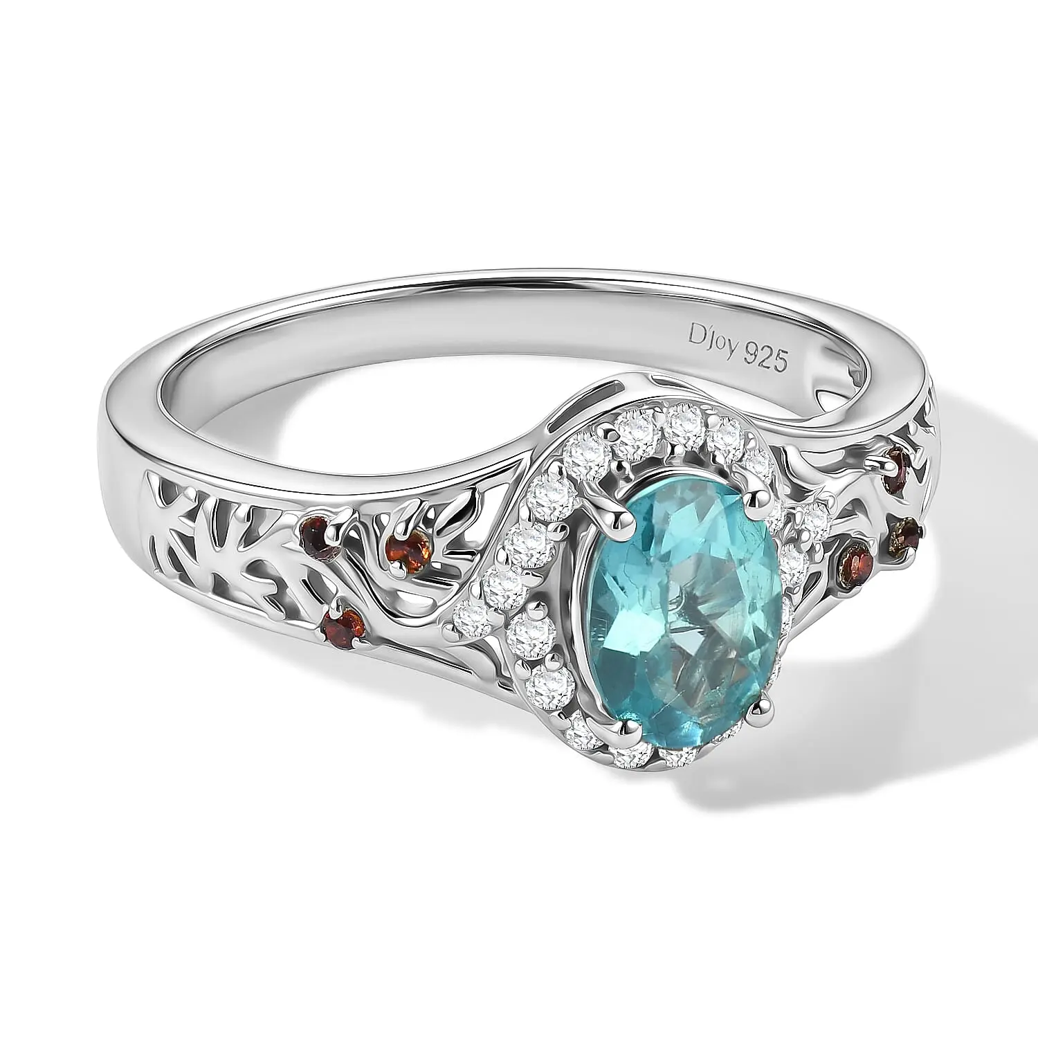 D'Joy Premium Betroka Blue Apatite, Multi Gemstone Ring in Rhodium Over Sterling Silver (Size 10.0) 1.25 ctw