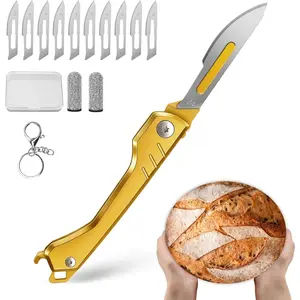Bread Lame dough scoring tool,Folding Bread Scoring  with 10 ,Multi-Function Lame Bread Tool for Sourdough Slashing & Bread baking Tools,()