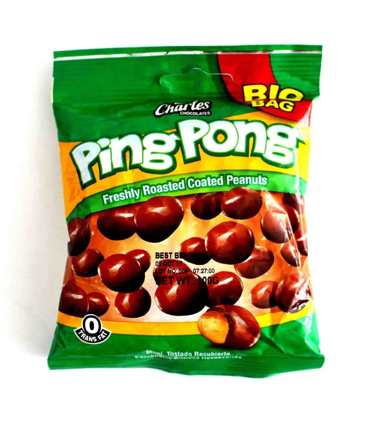 Charles Chocolates Ping Pong Big Bag - 50g Freshly Roasted Coated Peanuts Dessert Snack Chocolate Bonbon