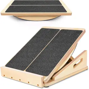 2-in-1 Professional Wooden Balance Board & Slant Board, Four Adjustable Incline Board and  Stretcher, Stretch Board for  Ankle Heel