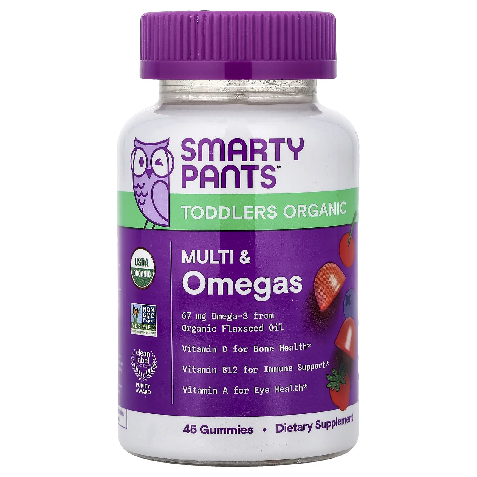 SmartyPants Toddlers Organic, Multi & Omegas Gummies, Mixed Berry & Cherry, 45 Gummies