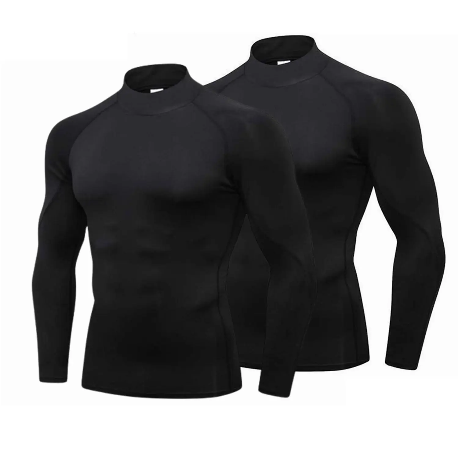 Men's Quick-Drying Breathable Athletics Turtleneck Base Layer - Elastic Gym Top for Running, Soccer Training