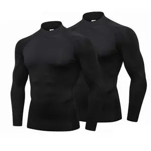 Quick Dry Base Layer for Men Long Sleeve Compression T-Shirts Breathable Elastic Turtleneck Undershirt for Running and Gym Workout