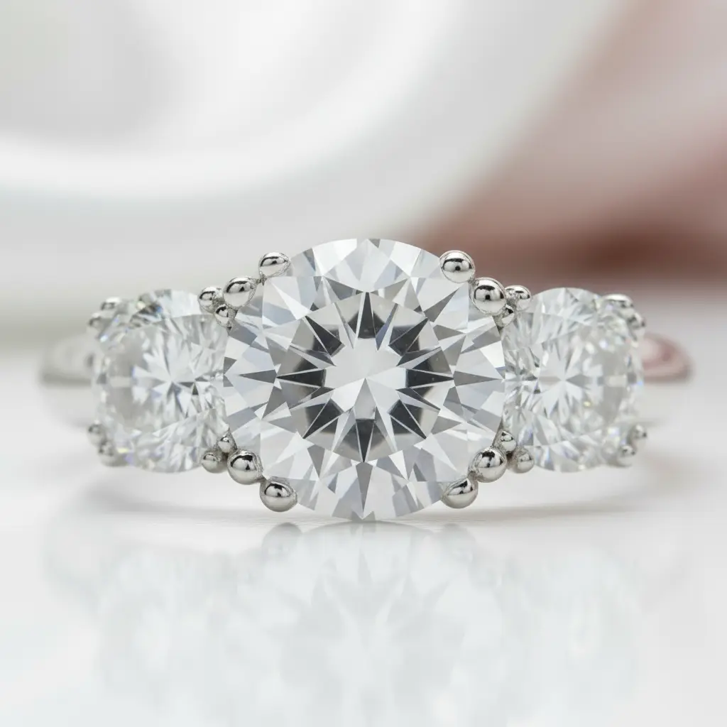 White Gold Round Cut Diamond Option Three Stone Engagement Ring