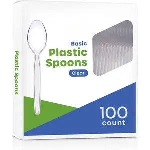 [100 Pack] Heavy Duty Disposable Clear Plastic Spoons - Plastic Silverware, Basic Cutlery for Parties, Events, and Everyday Use