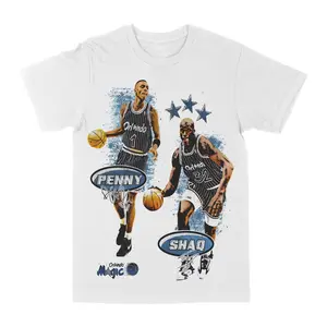 Penny & Shaq Orlando Magic Graphic Tee, Y2K Rap Streetwear T-Shirt, Unisex Crew Neck, Vintage Hip-Hop Graphic, Sports Style, Casual Cotton Fit