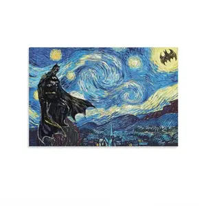 Van Gogh's Starry Sky Pattern Canvas Poster Canvas Home decor wall canvas printing, Modern Art Bat Character Posters, Wall Art Decor for Home Living Room Bedroom Office, Halloween Canvas Home decor wall canvas printing