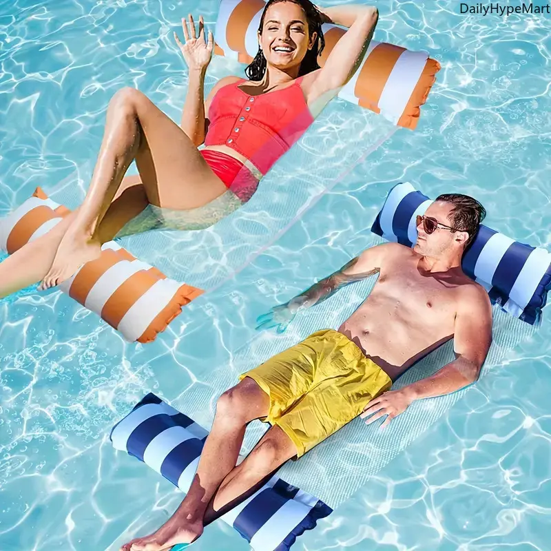 Dual-Tube PVC Mesh Inflatable Water Floating Lounge, Portable Pool Floats with Trendy Prints, 130x70cm & 130x120cm Sizes, Beach & Pool Accessory, Floats For Pool