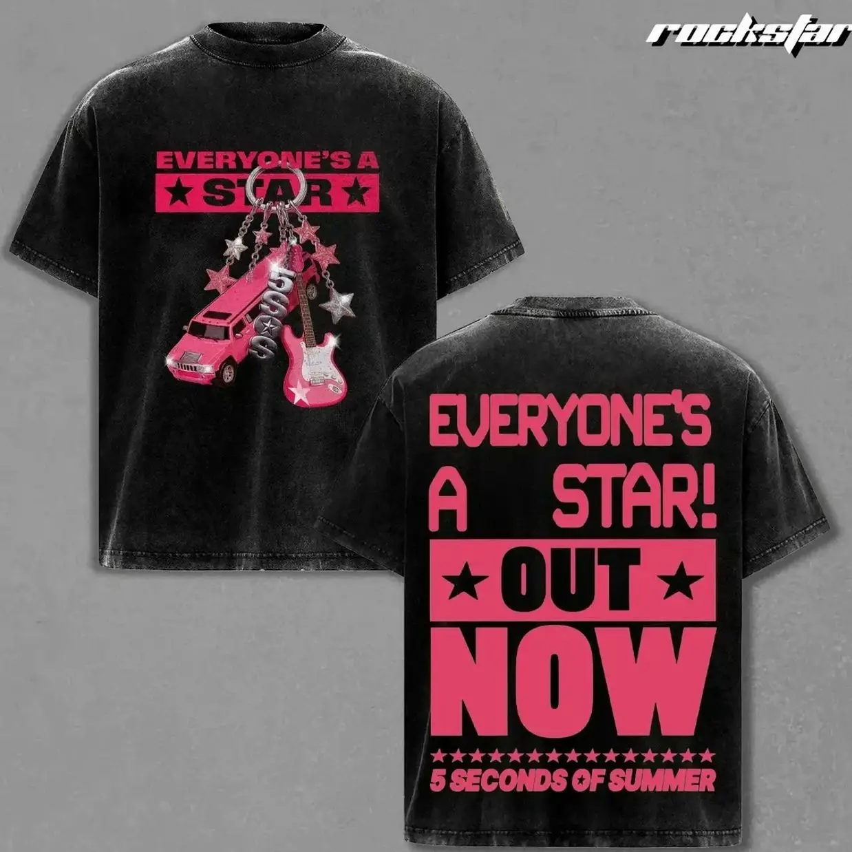 5 Seconds of Summer EVERYONE'S A STAR Washed Overisized Cotton T-Shirt, 5SOS World Tour 2026 Vintage 90s Graphic Tee, Unisex Summer Fan Gift for Men Women, Retro Rock Band Streetwear Casual Short Sleeve Cotton Top