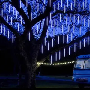 Meteor Shower Rain Lights 11.8 Inch 8 Tubes 192 LEDs Meteor Light Christmas Snow Falling Rain Lights for Tree Halloween Christmas Holiday Wedding Outdoor Decoration