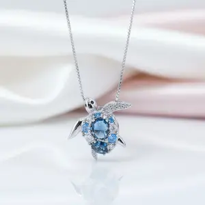 Blue Spinel Sea Turtle Pendant Necklace with Diamond Option