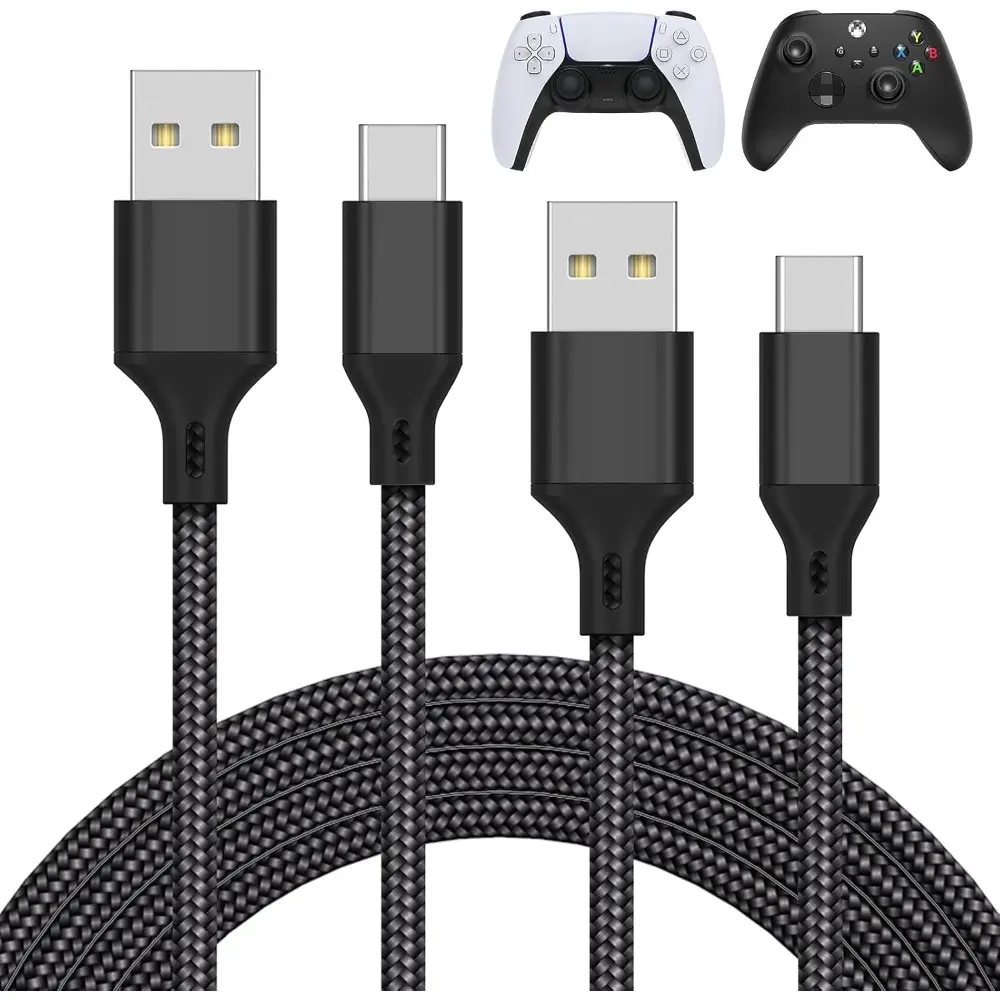 2-Pack 10FT Nylon Braided USB-C Charging Cable with Plug & Connector - Fast Charge Charger for Xbox Series X/S, Nintendo Switch Controllers, Long Data Transfer Cord with Overload Protection