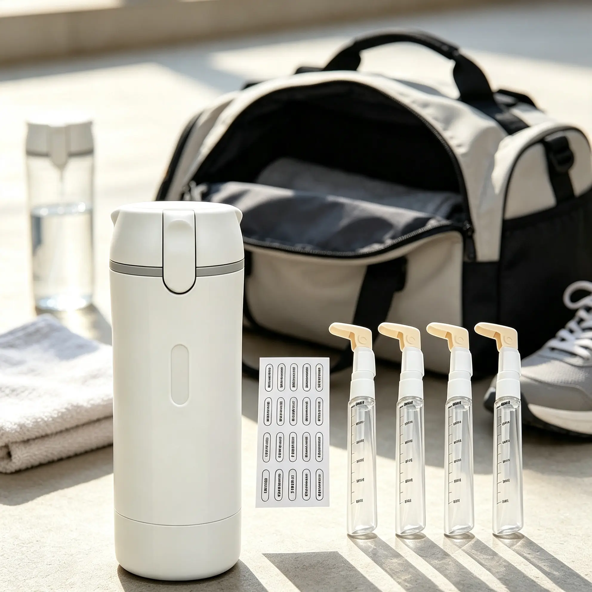 30ml Soft Silicone 4-in-1 Leakproof Travel Dispenser Set, Anti-Leak Secure Lock, TSA-Compliant Refillable Squeeze Bottle with Multi-Grid Storage, Refills-Friendly Portable Bathroom Fixture Accessory for Shower, Short Trips (Household Essential), Compact