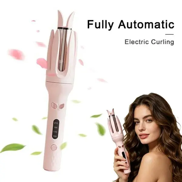 Automatic Hair Curling Iron, 28mm Hair Curler, Negative Ion Automatic Hair Hair Curl Wand, 4 Modes Temperatures Rotating Curling Iron for Women, Hair Styling Tools for All Hair Types Travel Use (Pink/Purple)