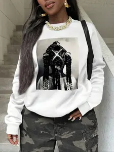 Women's Graphic Print Crew Neck Sweatshirt, Casual Long Sleeve Pullover, Women's Winter Clothes for Daily Wear, Everyday, Tops