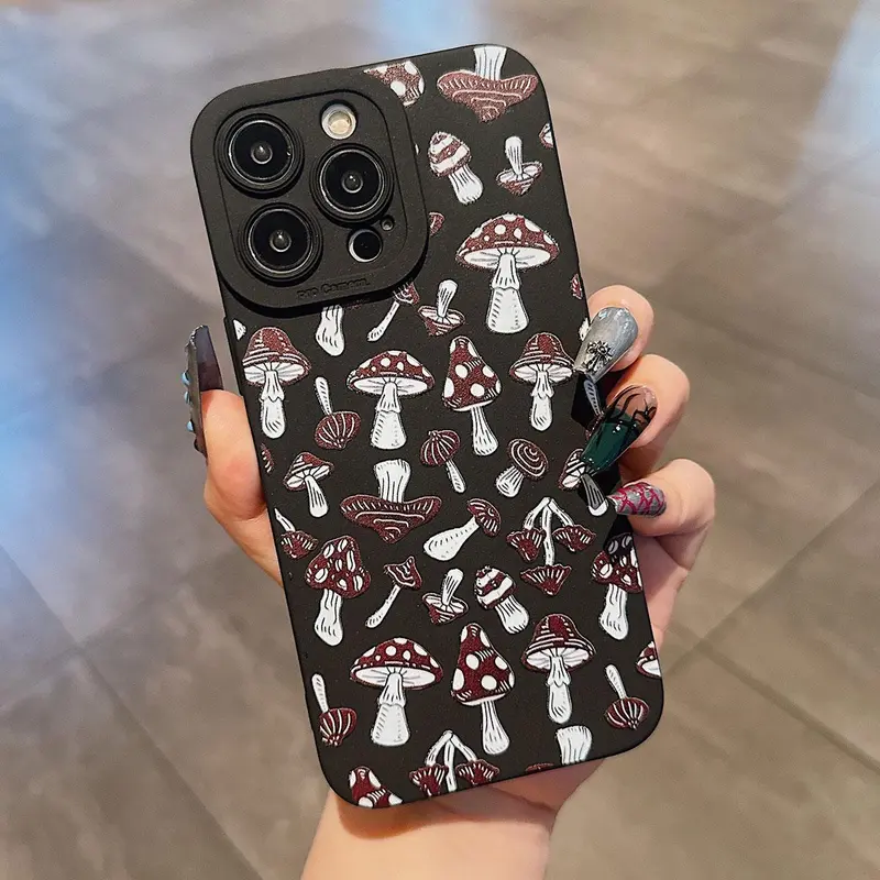 Mushroom Pattern Phone Case, Decorative Phone Protector Cover, Phone Accessories Compatible With iPhone 16 Pro X XS MAX 11 12 13 14 15 Plus Series Case