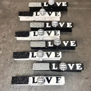 8  Volleyball LOVE backpack Clips - Handmade Wooden Clothes Pins perfect for clipping backpack at your next games or tournament