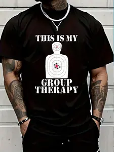 This Is My Group Therapy Funny Pro Gun Range Shooting T-Shirt |   Women'S Men'S Black Vacation Crew Neck Short Sleeve Classic Fit Holiday Tee, Breathable, Sweat-Wicking, Soft, Suitable For Daily Commutes, Loungewear, Casual Wear, All-Season, Plus Size