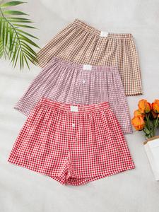 women's plaid print pajama shorts, casual comfy breathable pajama shorts for daily wear, ladies sleepwear for summer, lounge shorts