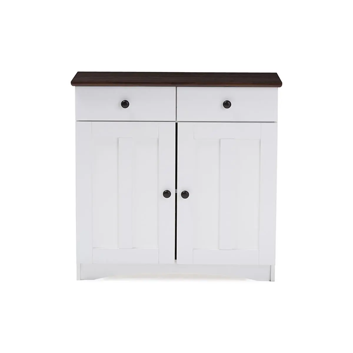 Baxton Studio DR 883400-White-Wenge Lauren Modern & Contemporary Two Tone White & Dark Brown Buffet Kitchen Cabinet with Two Doors & Two Drawers - 30.42 x 31.2 x 14.04 in.