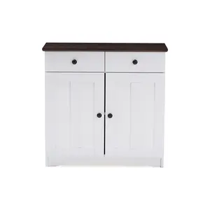 Baxton Studio DR 883400-White-Wenge Lauren Modern & Contemporary Two Tone White & Dark Brown Buffet Kitchen Cabinet with Two Doors & Two Drawers - 30.42 x 31.2 x 14.04 in.