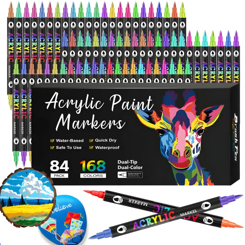 Acrylic Paint Markers, Artist Bundle, Art Marker Set, 24/48/72 Colors, Dual tips Dual Color, Quick Dry, Waterproof Acrylic Paint Pens for Rock Painting, Canvas, Wood, Glass, Ceramic, Fabric, Plastic, Egg & Scrapbook, Art Supplies, Art Materials
