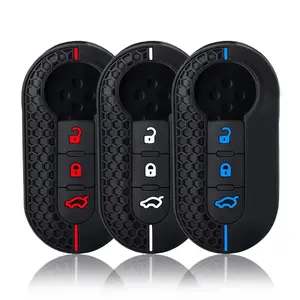 Silicone Car Key Fob Shell Cover for FIAT 500 500L 500X Abarth 3-Button Folding Key