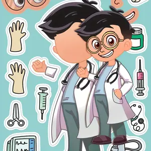 8 pcs  Professional Character Stickers for DIY Crafts - PVC Medical Themed Decals with Doctors, Nurses and Medical Equipment - Perfect for Diaries, Scrapbooks, Notebooks and Water Bottles, Scrapbook Accessories | Creative Design | Whimsical Graphics, Cut