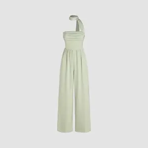 Cider [size 0-10] Satin Halter Neckline Ruched Jumpsuit