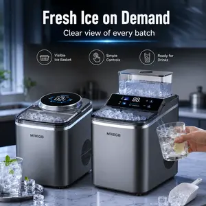 MREGB Portable Countertop Ice Maker Machine. Fast Automatic Bullet Ice Cube Maker, 9 Cubes in 6 Mins, 26 lbs Daily. Self-Cleaning Compact Ice Maker with Carry Handle for Home Kitchen, RV & Party.