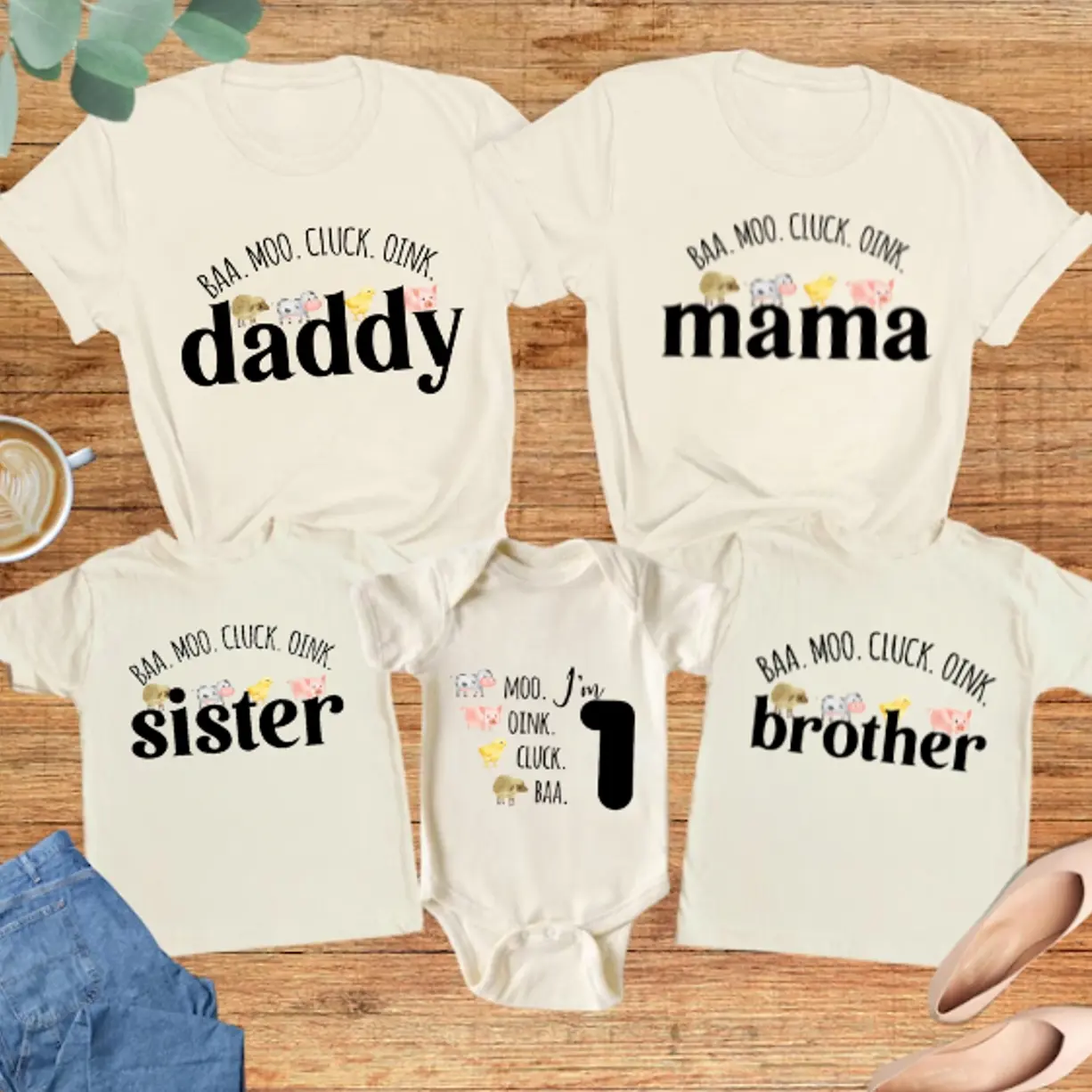Cluck Oink Baa Moo I'm Two T-Shirts, Farm 2nd Birthday Shirts, Barnyard Farm Birthday, Barn Animal Matching Family Shirts, Mommy and Me Shirts