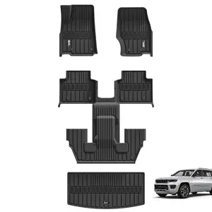3W Floor Mats & Cargo Liner & Seatback Mats Fit with Jeep Grand Cherokee L 2021-2025 (6-Seats w/o 2nd Row Center Armrest Only), All-Weather Full Set TPE Car Mats, Black