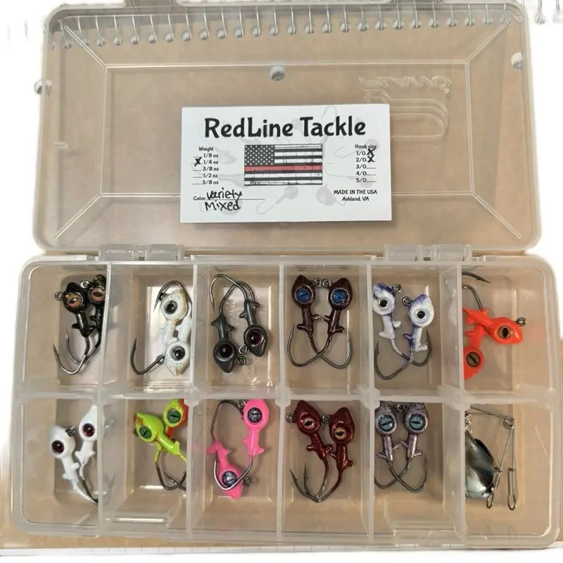 RedLine Tackle Custom Made 1/4 oz Flat Eye Jig Head Variety Mixed Fishing Lures Made in USA - TikTok Shop RedLine Tackle Custom Made 1/4 oz Flat Eye Jig Head Variety Mixed Fishing Lures Made in USA - TikTok Shop