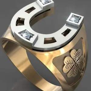 Men Rings Alloy Horseshoe Shaped Leaves Design Wedding Anniversary Women Birthday Gift