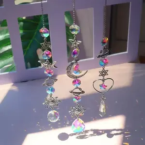 Crystal Sun Catcher, 1 Count Colorful Exquisite Moon & Sun Catcher, Hanging Decor for Home Garden Office Dormitory, Decorative