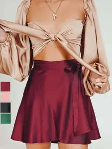 Women's Solid Color Tie Side Wrap Skirt, Elegant Fashion Casual Satin Skirt for Daily Outdoor Wear, Ladies Bottoms for All Seasons