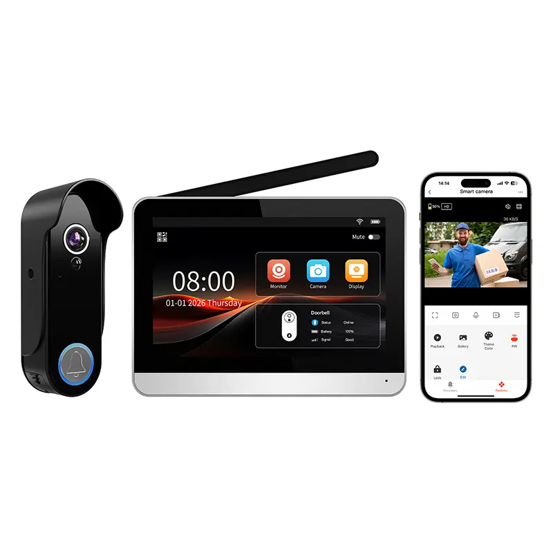 2-in-1 Smart Camera Video Doorbell Kit, 7 Inches Touch Screen, 2.4G WiFi, Phone App Control, 128GB Micro SD Card, Ultra Long Standby, HD Night Vision