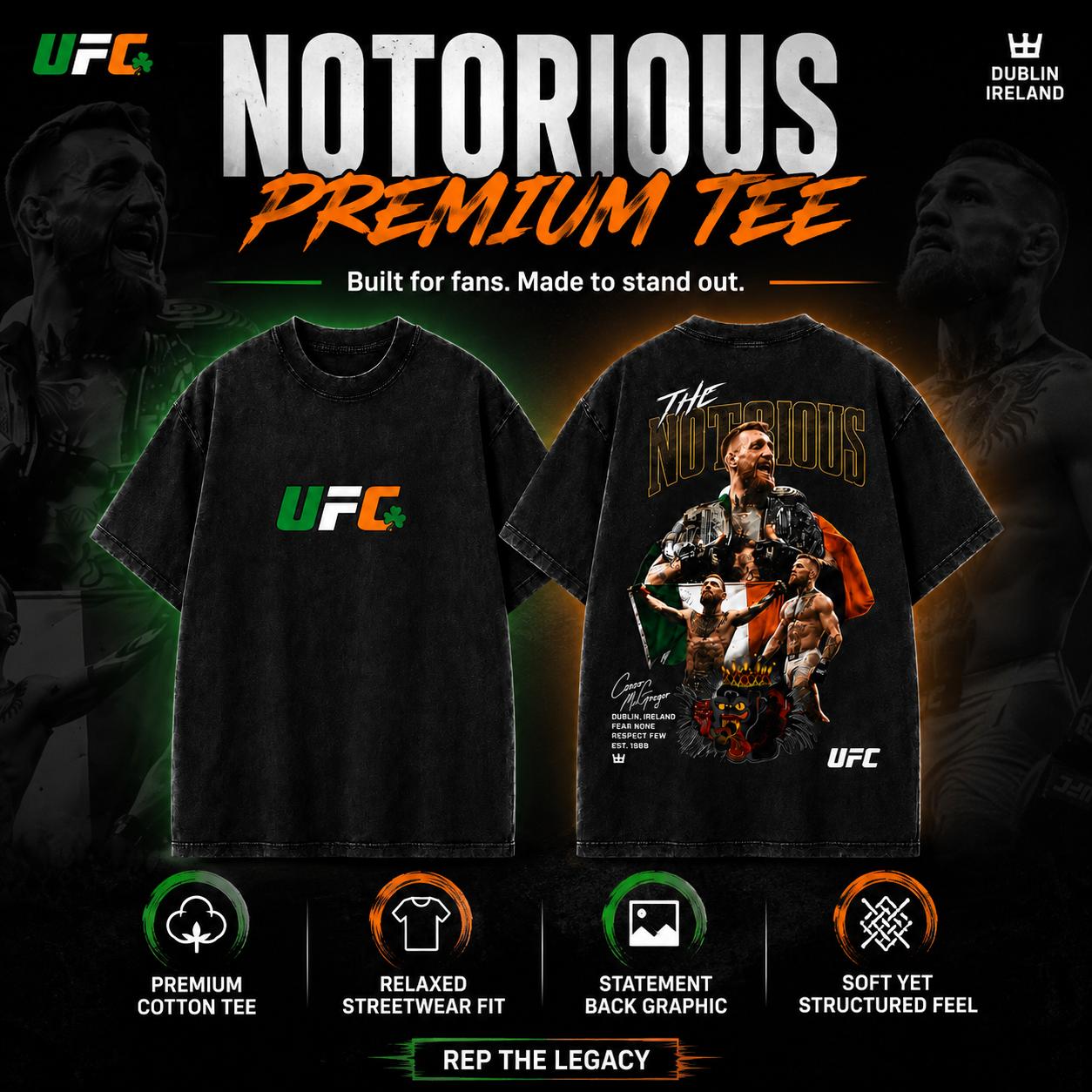 Men's UFC 329 Black Conor McGregor Cotton Graphic Tee - The Notorious MMA Shirt, Men's Shirts Graphic Tee, Cool Gifts for Guys, Valentine's Day Gift, Regular Fit, Grunge Sports Apparel, Dry Clean Only