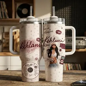 Kehlani 40oz Tumbler With Handle, R&B Singer Album Collage Insulated Travel Cup With Straw, Gift for Fans