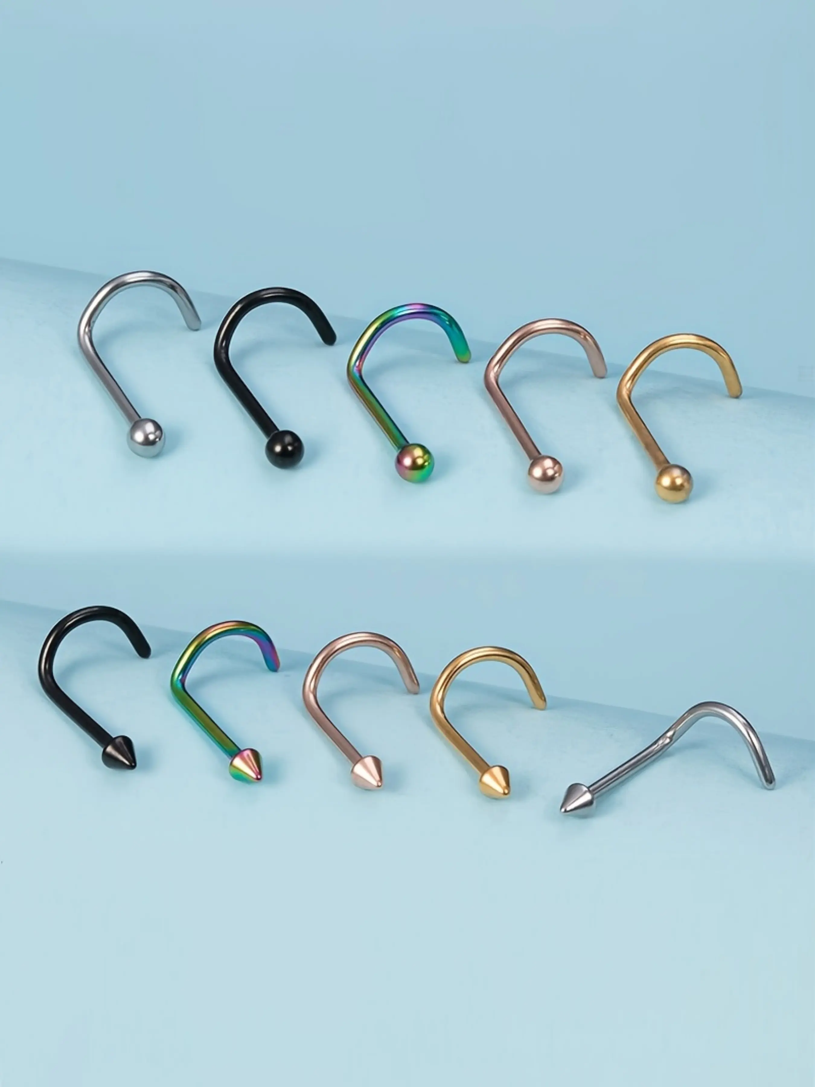 5pcs Ball Cone Nose Stud Piercing, Stainless Steel Nostril Screw, Cartilage Earrings, Gothic Body Jewelry, Seamless Screw Mechanism