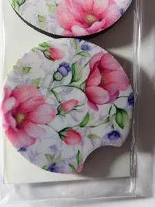 Pink floral car coasters