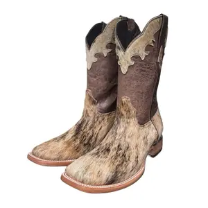 (SIZE 10.5) Brown Cowhide Boots-Square Toe