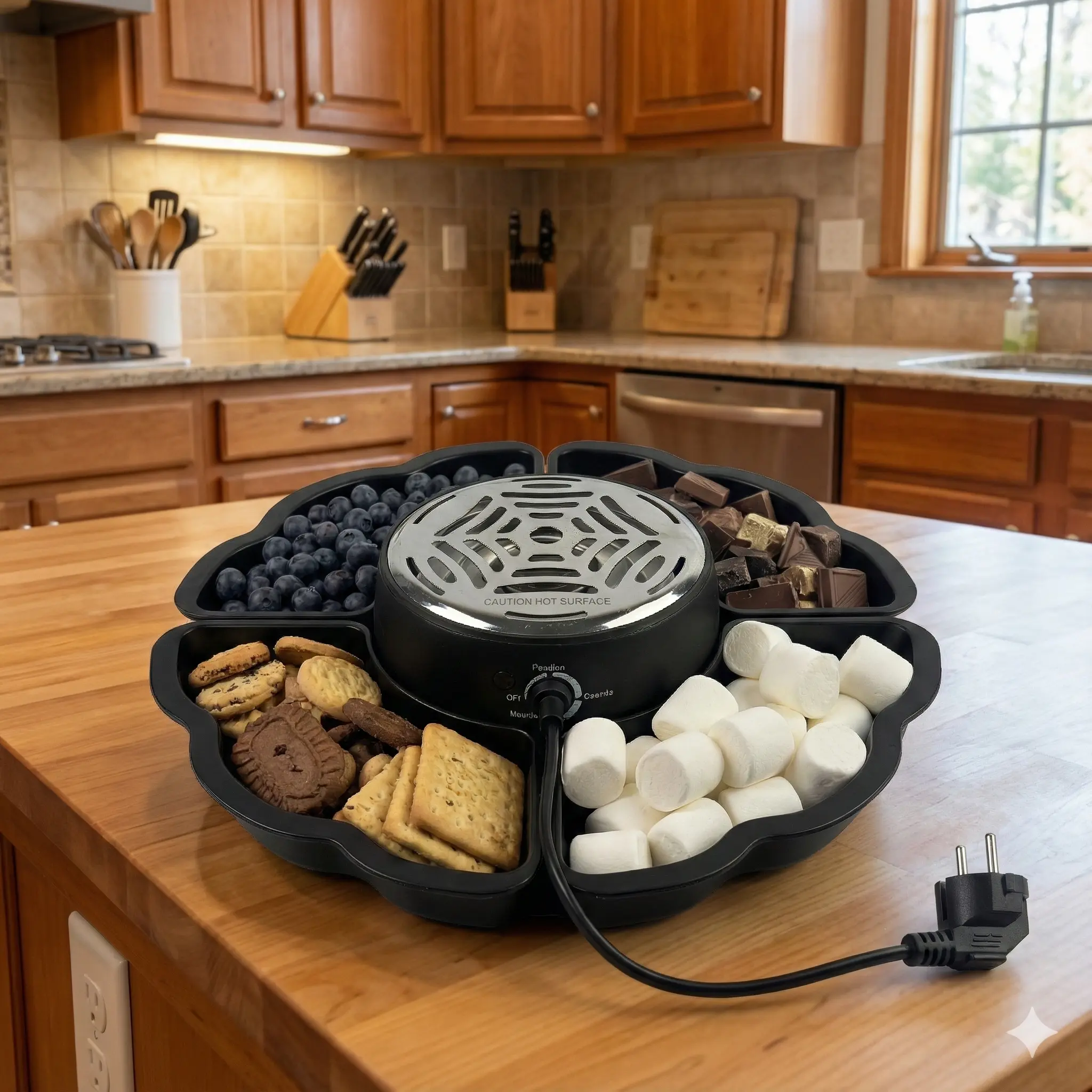 2 in 1 Electric S’mores Maker & Fondue Pot, Tabletop Indoor Smores kit with 4 Roasting Forks, 4 Detachable Trays & 1 Flameless Temperature-controlled Heater, Movie Night Supplies & Housewarming Gifts