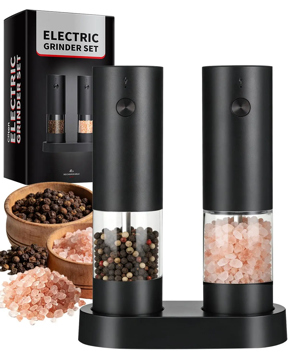 Electric Salt and Pepper Grinder Set Automatic Battery Pepper Mill Shakers Adjustable Coarseness Upgraded Larger Capacity with Led Home and Kitchen Appliances Birthday Gifts for Women Mom