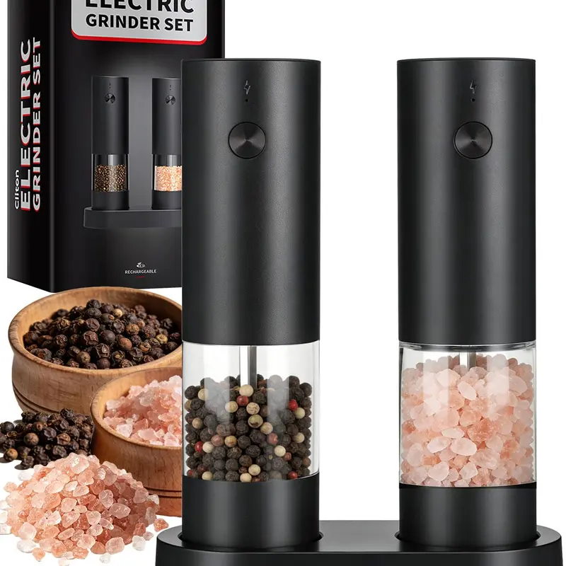 Electric Salt and Pepper Grinder Set Automatic Battery Pepper Mill Shakers Adjustable Coarseness Upgraded Larger Capacity with Led Home and Kitchen Appliances Birthday Gifts for Women Mom