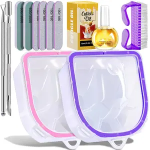 12PCS Nail Soaking Bowl Acetone Gel Polish Remover Kit with 2PCS Soak Off Bowls Manicure Bowls for Hands, Cuticle Remover Tools, Cuticle Oil, Files, Buffers, Brush, Dip Removal Kit